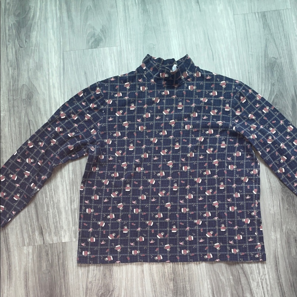croft & barrow Navy Plaid Mock Neck Top with snowman Accents